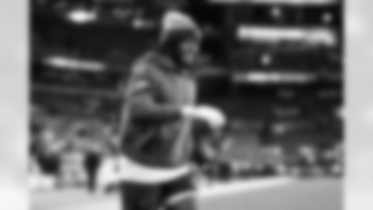 Wide receiver Marquise Goodwin (3) before a NFL football game between the New York Jets and Cleveland Browns on Thursday Night Football on December 28, 2023 at Cleveland Browns Stadium.