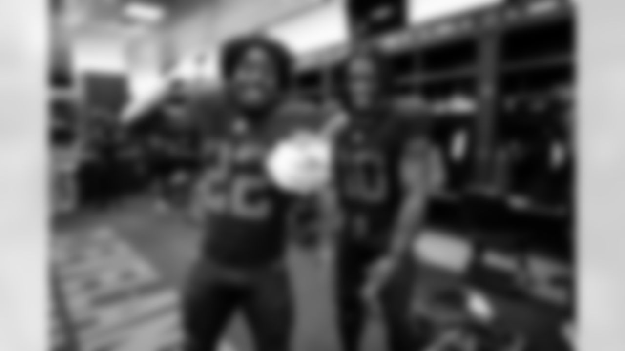 Running back Dylan Sampson (22) and Running back Quinshon Judkins (10) after a NFL football game between the Miami Dolphins and Cleveland Browns on October 19, 2025 at Huntington Bank Field. The Browns won 31-6.