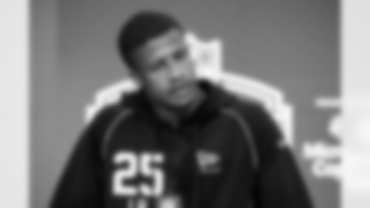 Linebacker Sonny Styles, Ohio State, speaks to the media at the 2026 NFL Combine on February 25, 2026 in Indianapolis, Indiana.