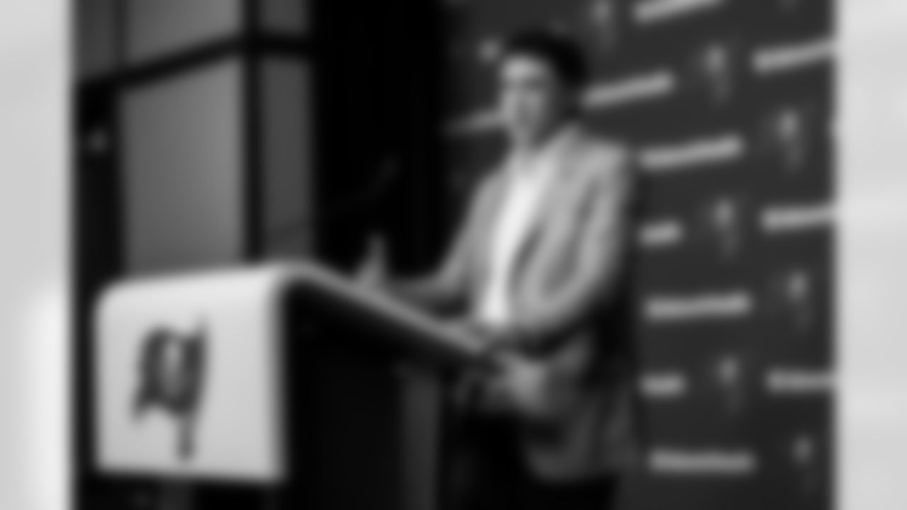 TAMPA, FL - January 27, 2026 - Offensive Coordinator Zac Robinson of the Tampa Bay Buccaneers during his introductory press conference at AdventHealth Training Center. Photo By Tori Richman/Tampa Bay Buccaneers