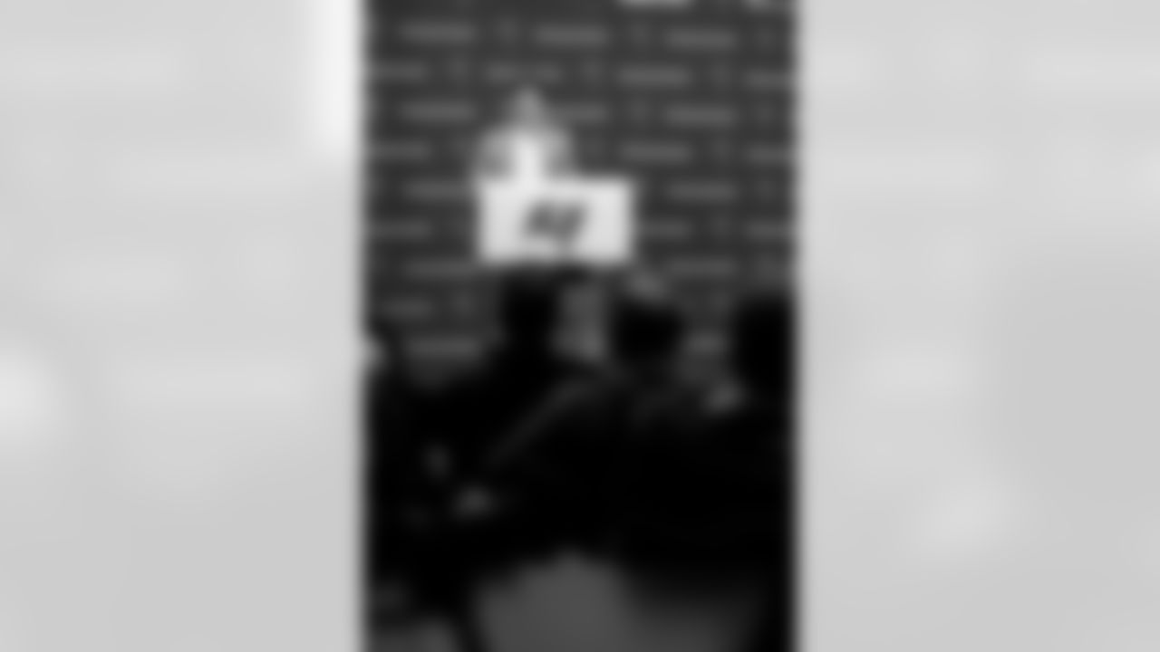 TAMPA, FL - January 27, 2026 - Offensive Coordinator Zac Robinson of the Tampa Bay Buccaneers during his introductory press conference at AdventHealth Training Center. Photo By Tori Richman/Tampa Bay Buccaneers