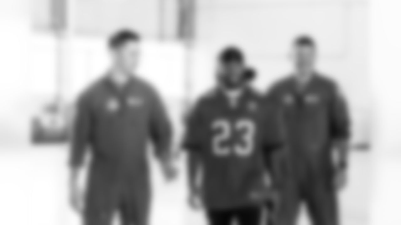 TAMPA, FL - December 02, 2025 - Safety Tykee Smith #23 of the Tampa Bay Buccaneers during a visit to MacDill Air Force Base. Photo By Kyle Zedaker/Tampa Bay Buccaneers