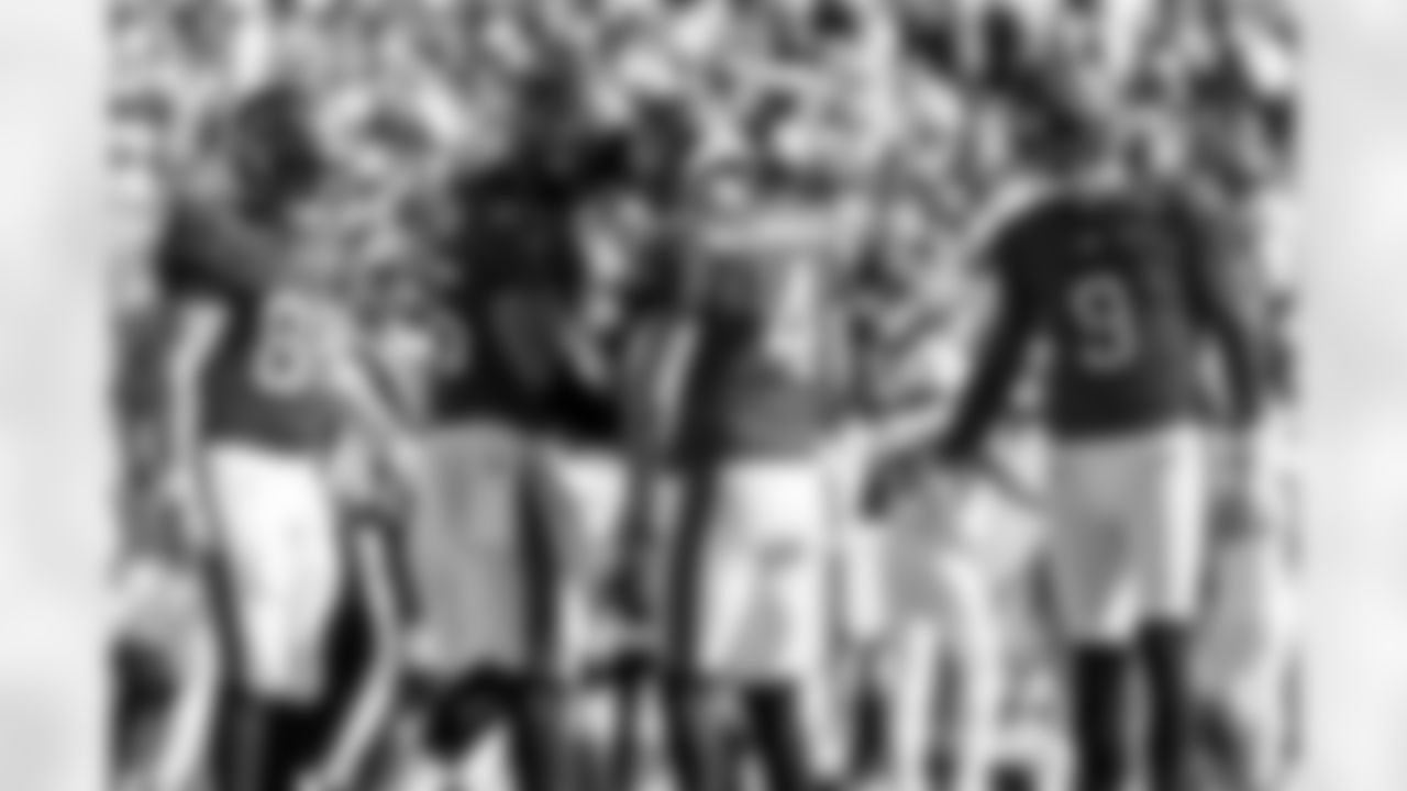 TAMPA, FL - November 30, 2025 - Long Snapper Evan Deckers #86, Guard Dan Feeney #65, Kicker Chase McLaughlin #4, and Punter Riley Dixon #9 of the Tampa Bay Buccaneers during the game between the Arizona Cardinals and Tampa Bay Buccaneers. The Bucs won the game, 20-17. Photo By Doug DeFelice/Tampa Bay Buccaneers