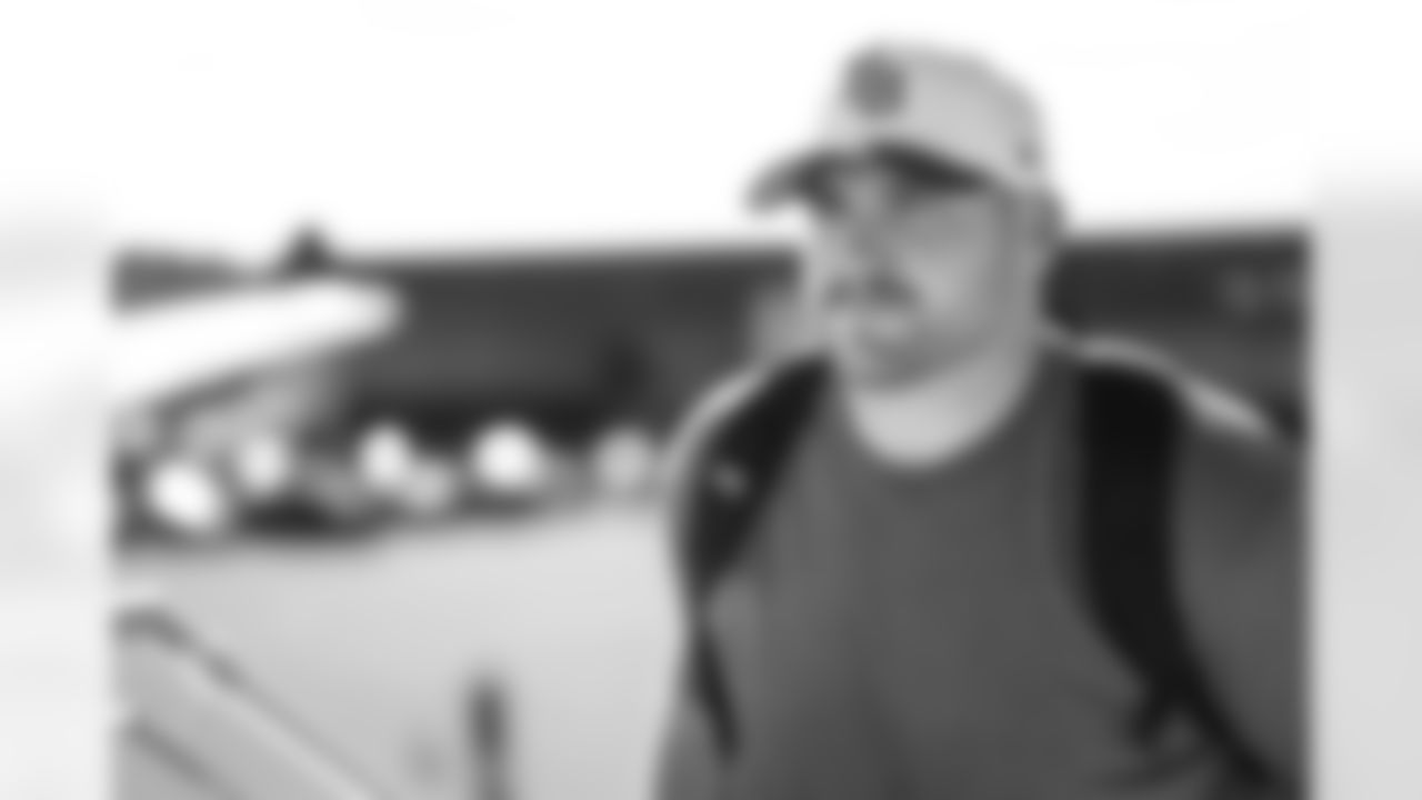 TAMPA, FL - November 22, 2025 - Guard Elijah Klein #79 of the Tampa Bay Buccaneers departs before the game against the Los Angeles Rams. Photo By Tori Richman/Tampa Bay Buccaneers