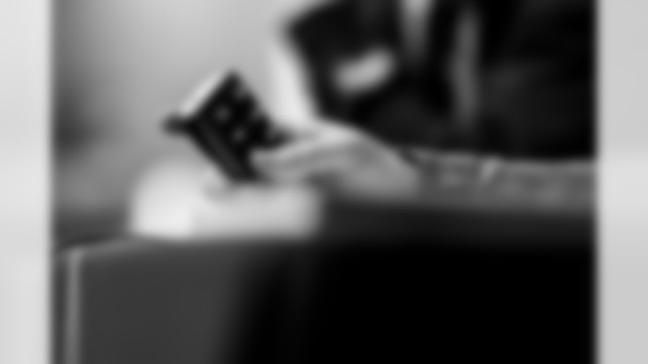 INDIANAPOLIS, IN - February 25, 2026 - Formal Interviews at the 2026 NFL Combine at Lucas Oil Stadium. Photo By Tori Richman/Tampa Bay Buccaneers