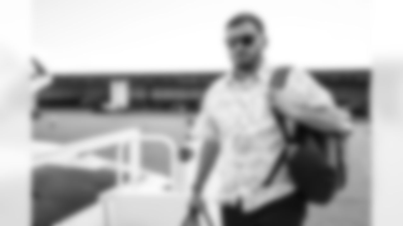 TAMPA, FL - December 27, 2025 - Defensive Quality Control Coach Joey Fitzgerald of the Tampa Bay Buccaneers departs Tampa for a Week 17 game against the Miami Dolphins. Photo By Tori Richman/Tampa Bay Buccaneers