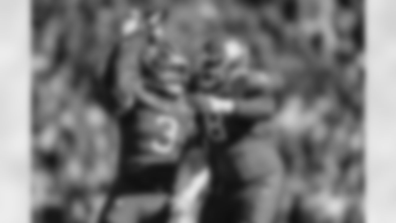 Clemson defensive end T.J. Parker (3) celebrates after a fumble recovery with defensive tackle Tre Williams (8) in the first half of an NCAA college football game against South Carolina Saturday, Nov. 30, 2024, in Clemson, S.C. (AP Photo/Jacob Kupferman)