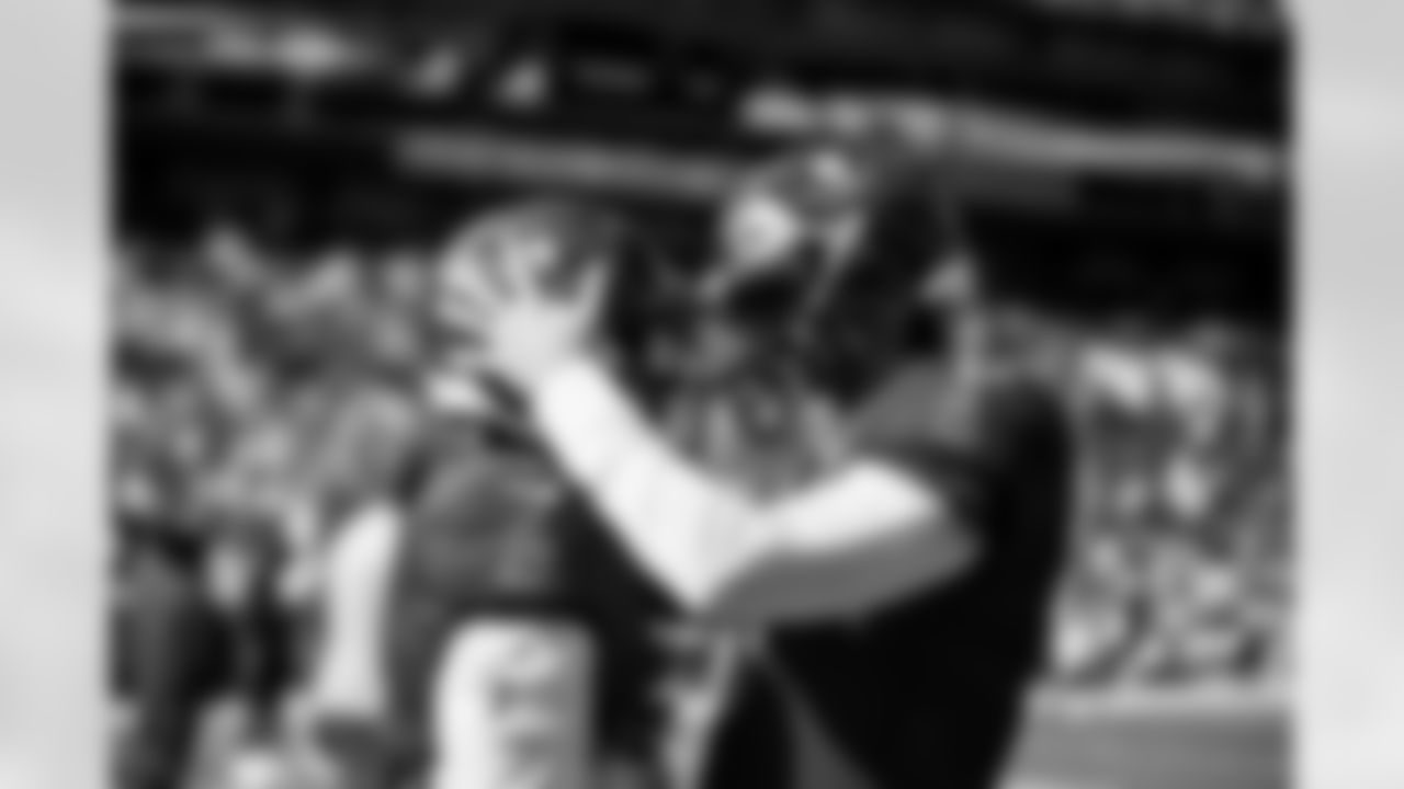 TAMPA, FL - November 30, 2025 - Running Back Bucky Irving #7 and Quarterback Baker Mayfield #6 of the Tampa Bay Buccaneers before the game between the Arizona Cardinals and Tampa Bay Buccaneers. The Bucs won the game, 20-17. Photo By Tori Richman/Tampa Bay Buccaneers