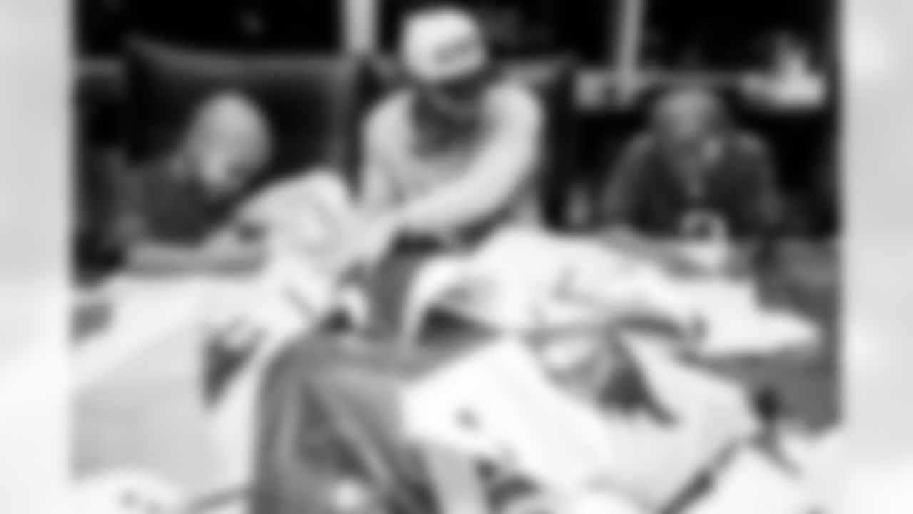 TAMPA, FL - November 19, 2025 - Quarterback Baker Mayfield #6 of the Tampa Bay Buccaneers during a visit with Triumph Together Cancer Warriors. Photo By Kyle Zedaker/Tampa Bay Buccaneers