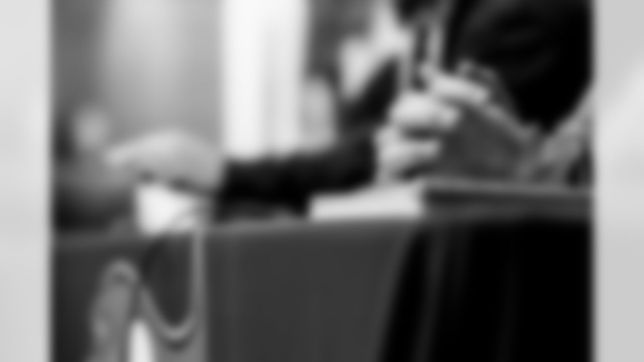 INDIANAPOLIS, IN - February 25, 2026 - Formal Interviews at the 2026 NFL Combine at Lucas Oil Stadium. Photo By Tori Richman/Tampa Bay Buccaneers