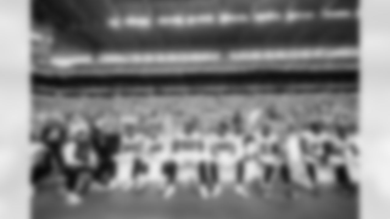 MIAMI GARDENS, FL - December 28, 2025 - Defensive Lineman Adam Gotsis #97, Defensive Lineman Logan Hall #90, Defensive Lineman Greg Gaines #96, Defensive Lineman Elijah Simmons #92, Defensive Lineman Elijah Roberts #95, Outside Linebacker Haason Reddick #5, Outside Linebacker Yaya Diaby #0 and Outside Linebacker Chris Braswell #43 of the Tampa Bay Buccaneers before the game between the Tampa Bay Buccaneers and Miami Dolphins. The Bucs lost the game, 20-17. Photo By Tori Richman/Tampa Bay Buccaneers