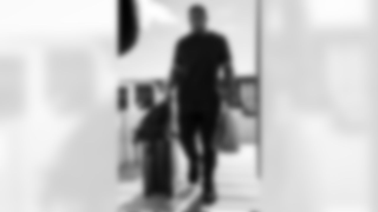 TAMPA, FL - December 27, 2025 - Running Back Sean Tucker #44 of the Tampa Bay Buccaneers departs Tampa for a Week 17 game against the Miami Dolphins. Photo By Tori Richman/Tampa Bay Buccaneers