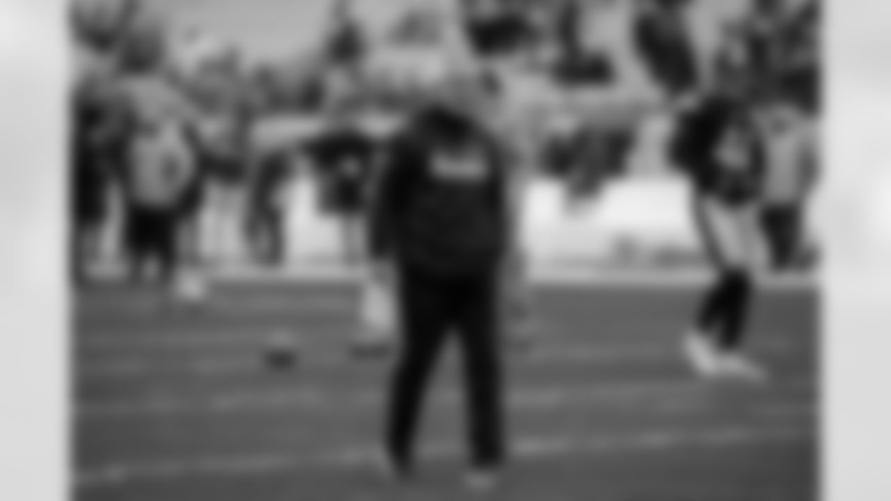 Pittsburgh Steelers Special Teams Coordinator Danny Smith looks on during warmups before an NFL football game against the Detroit Lions, Sunday, Nov. 14, 2021, in Pittsburgh. (AP Photo/Justin Berl)