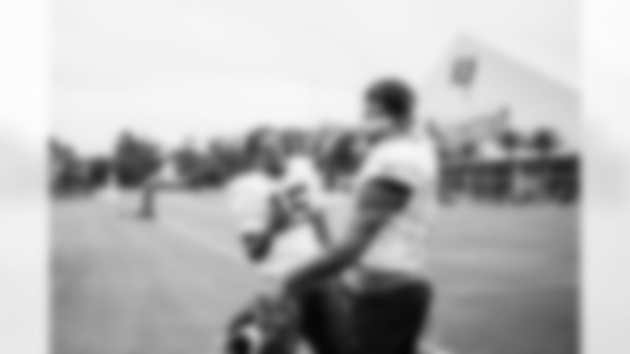 TAMPA, FL - November 06, 2025 - Wide Receiver Tez Johnson #15 and Wide Receiver Emeka Egbuka #2 of the Tampa Bay Buccaneers during practice at AdventHealth Training Center. Photo By Tori Richman/Tampa Bay Buccaneers