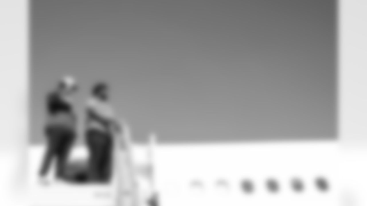 TAMPA, FL - November 15, 2025 - Guard Dan Feeney #65 and Tackle Tristan Wirfs #78 of the Tampa Bay Buccaneers departs before the Bucs' game against the Buffalo Bills. Photo By Tori Richman/Tampa Bay Buccaneers