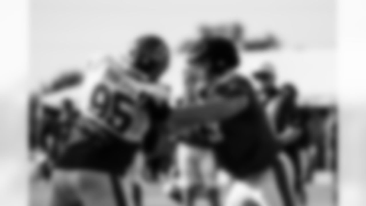 TAMPA, FL - July 28, 2025 - Defensive Lineman Elijah Roberts #95 and Guard Elijah Klein #79 of the Tampa Bay Buccaneers during 2025 Training Camp at AdventHealth Training Center. Photo By Tori Richman/Tampa Bay Buccaneers