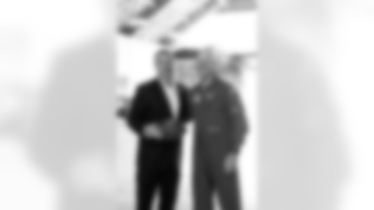 TAMPA, FL - December 02, 2025 - Brian Ford and Colonel Edward V. Szczepanik during a visit to MacDill Air Force Base. Photo By Kyle Zedaker/Tampa Bay Buccaneers