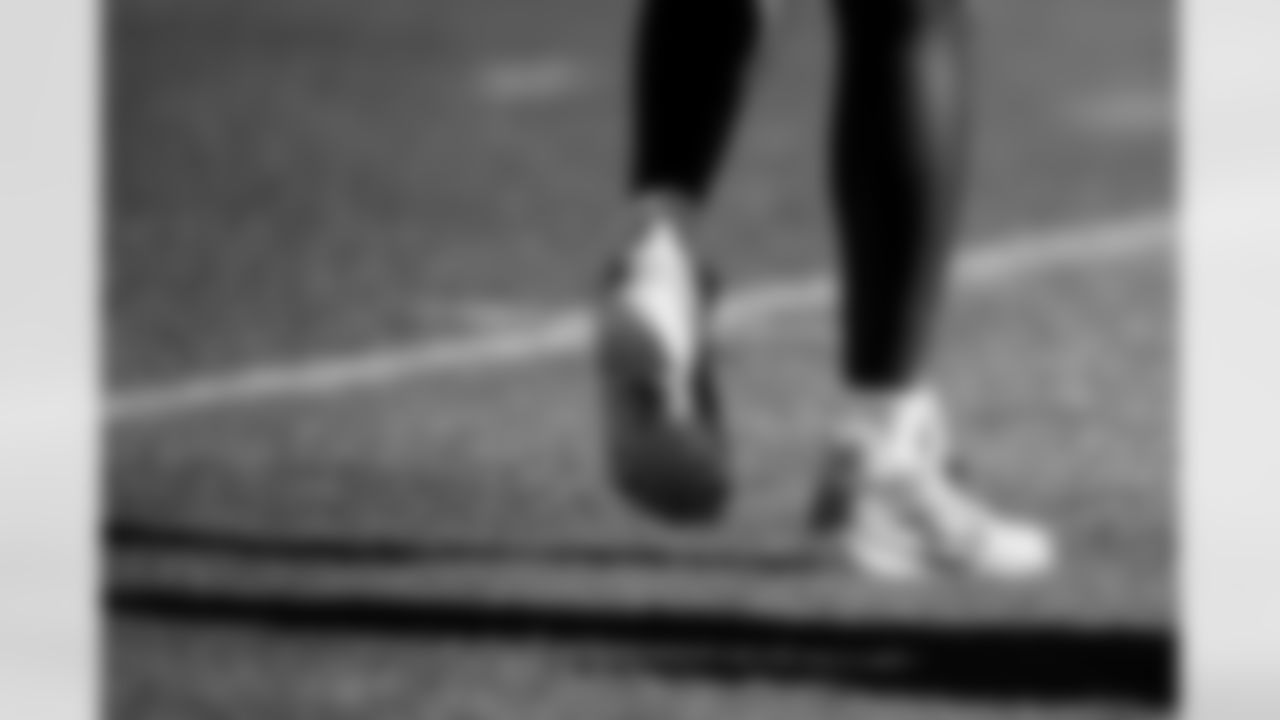 TAMPA, FL - November 28, 2025 - Offensive Tackle Benjamin Chukwuma #70 of the Tampa Bay Buccaneers cleats for My Cause My Cleats during practice at AdventHealth Training Center. Photo By Kyle Zedaker/Tampa Bay Buccaneers