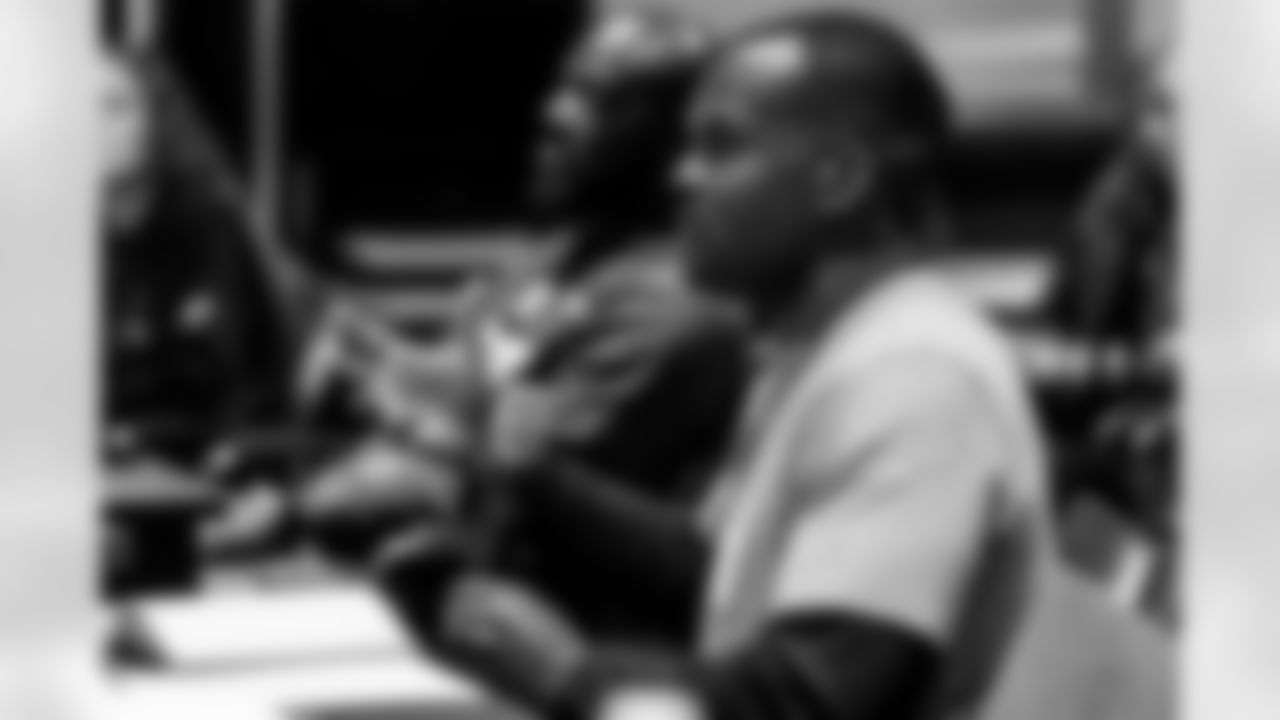 TAMPA, FL - May 08, 2024 - William Henry, Southeastern University Defensive Coordinator/Safeties Coach, during a session of the National Coaching Academy at AdventHealth Training Center. Photo By Tori Richman/Tampa Bay Buccaneers