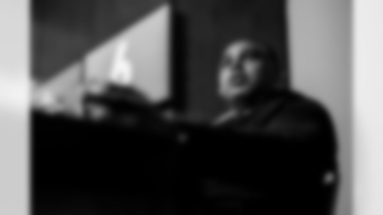 INDIANAPOLIS, IN - February 23, 2026 - Defensive Line Coach Marcus West of the Tampa Bay Buccaneers at the 2026 NFL Combine at Lucas Oil Stadium. Photo By Tori Richman/Tampa Bay Buccaneers