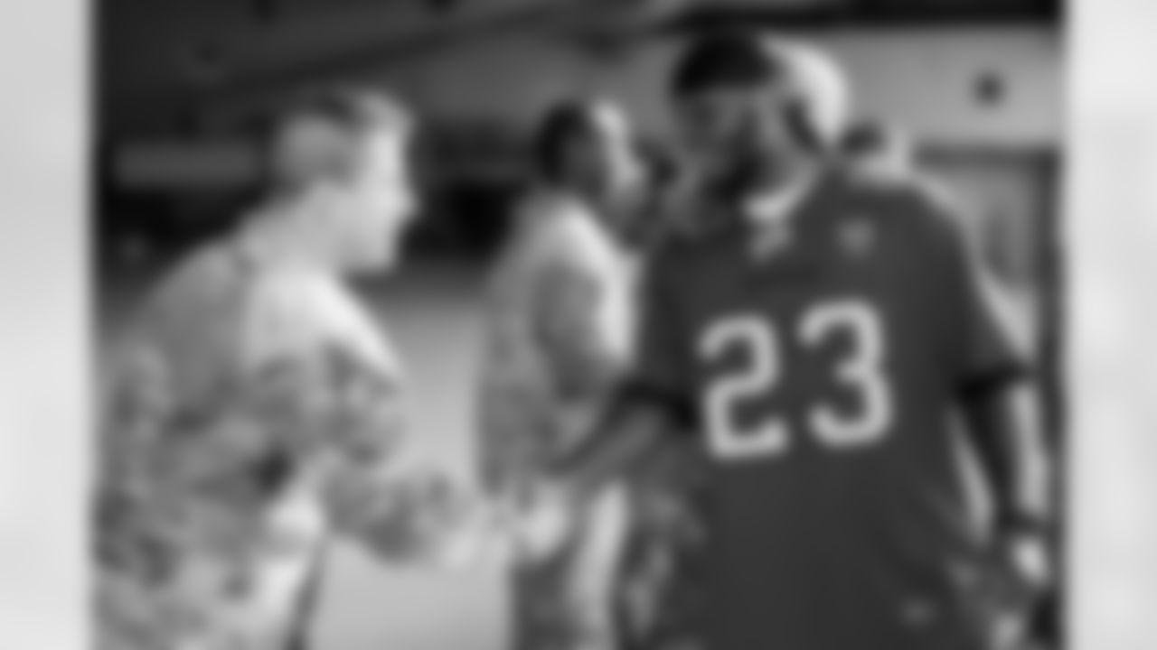 TAMPA, FL - December 02, 2025 - Safety Tykee Smith #23 of the Tampa Bay Buccaneers during a visit to MacDill Air Force Base. Photo By Kyle Zedaker/Tampa Bay Buccaneers