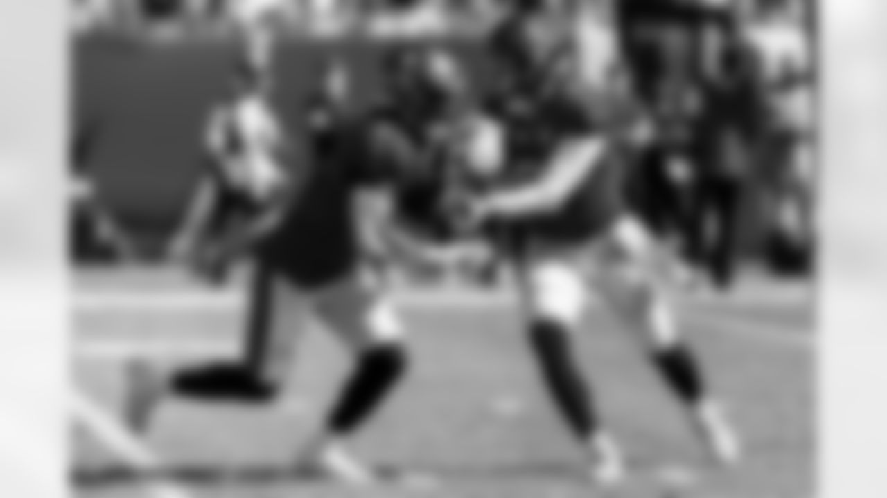 TAMPA, FL - November 30, 2025 - Running Back Rachaad White #1 and Quarterback Baker Mayfield #6 of the Tampa Bay Buccaneers during the game between the Arizona Cardinals and Tampa Bay Buccaneers. The Bucs won the game, 20-17. Photo By Doug DeFelice/Tampa Bay Buccaneers