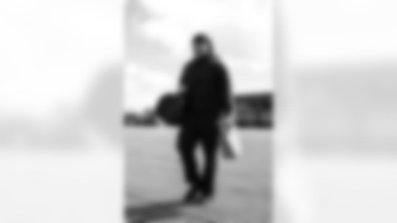 TAMPA, FL - December 27, 2025 - Guard Mike Jordan #60 of the Tampa Bay Buccaneers departs Tampa for a Week 17 game against the Miami Dolphins. Photo By Tori Richman/Tampa Bay Buccaneers