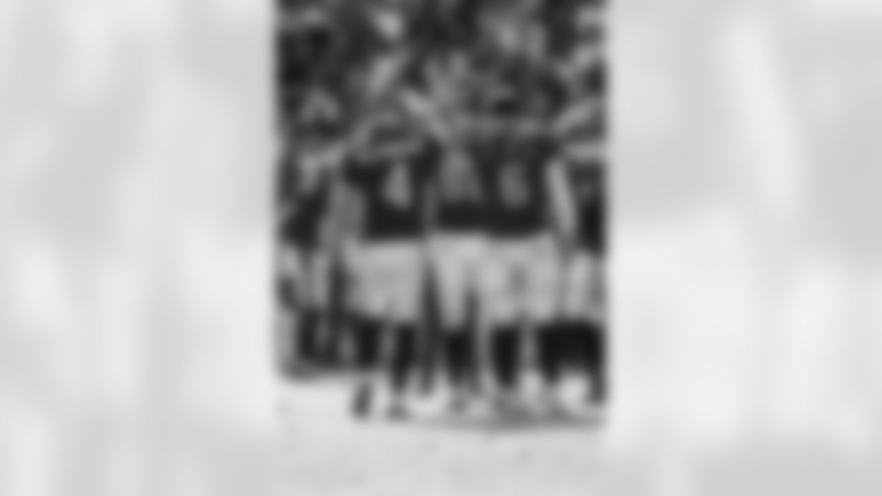 TAMPA, FL - November 30, 2025 - Kicker Chase McLaughlin #4 and Quarterback Baker Mayfield #6 of the Tampa Bay Buccaneers during the game between the Arizona Cardinals and Tampa Bay Buccaneers. The Bucs won the game, 20-17. Photo By Tori Richman/Tampa Bay Buccaneers