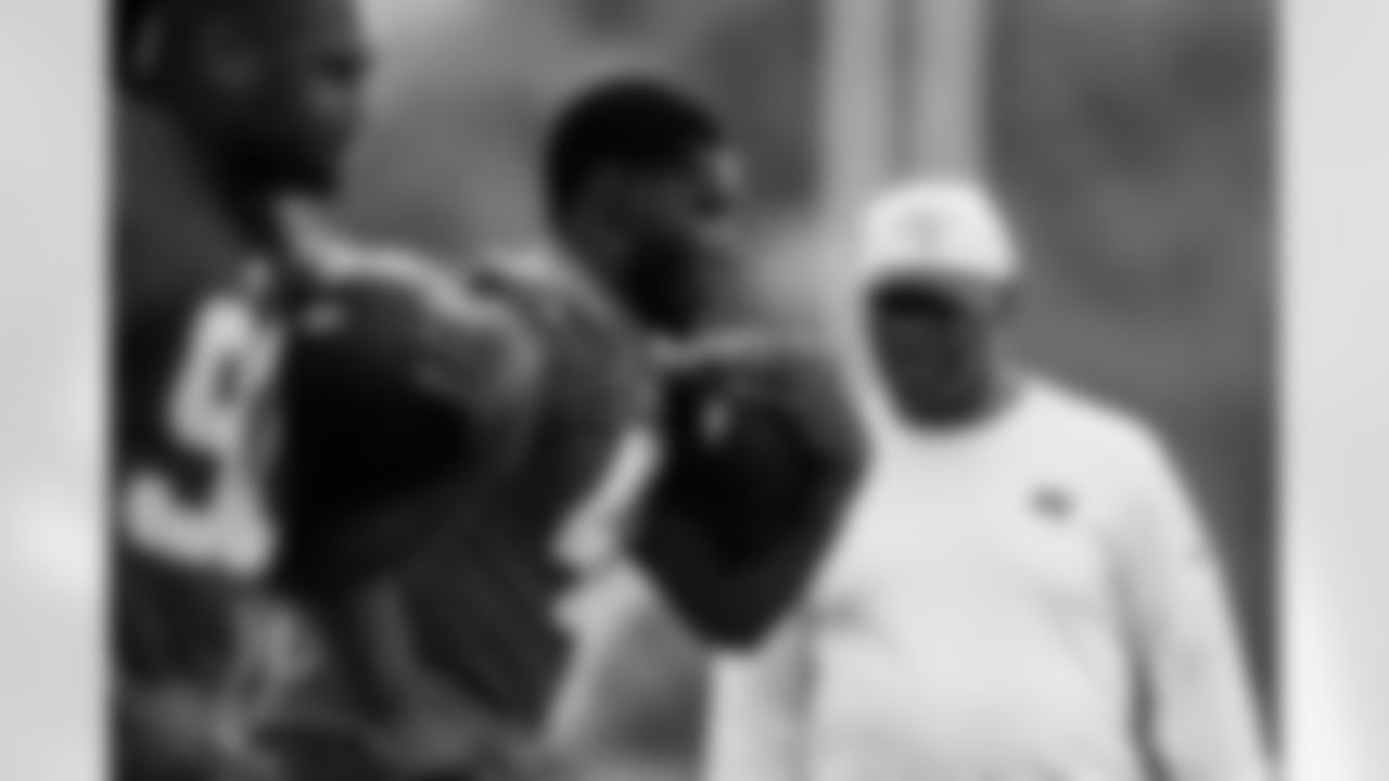 TAMPA, FL - May 05, 2025 - Defensive Line Coach Charlie Strong of the Tampa Bay Buccaneers during Phase 2 workouts at AdventHealth Training Center. Photo By Kyle Zedaker/Tampa Bay Buccaneers