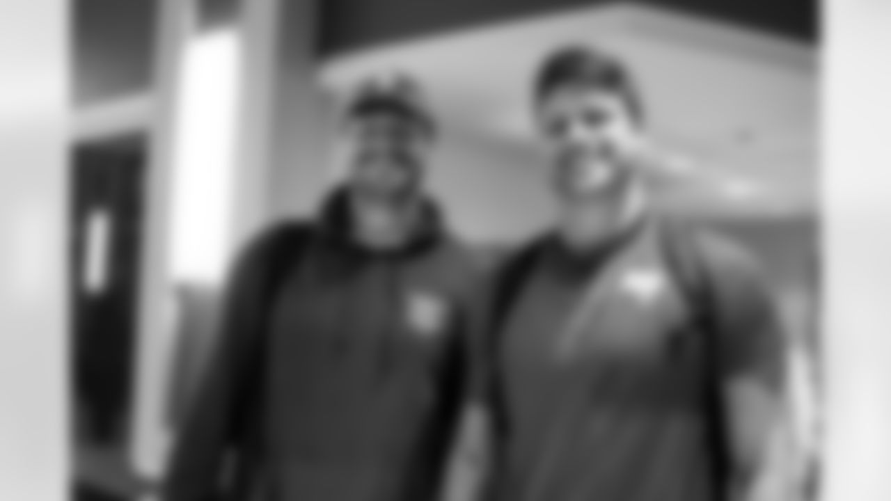 PITTSBURGH, PA - August 13, 2025 - Tight End Payne Durham #87 and Tight End Cade Otton #88 of the Tampa Bay Buccaneers departs before practice at Gesling Stadium. Photo By Kyle Zedaker/Tampa Bay Buccaneers