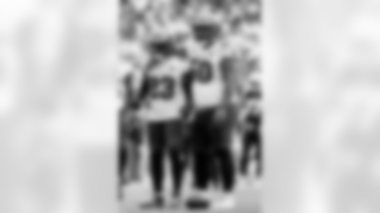 TAMPA, FL - November 09, 2025 - Safety Tykee Smith #23 and Defensive Tackle Vita Vea #50 of the Tampa Bay Buccaneers during the game between the New England Patriots and Tampa Bay Buccaneers. The Bucs lost the game, 28-23. Photo By Kyle Zedaker/Tampa Bay Buccaneers