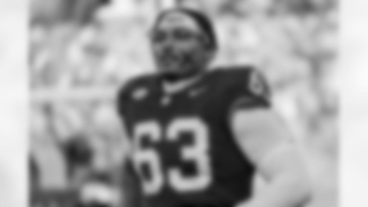 Clemson defensive end T.J. Parker (63) looks on before an NCAA college football game between Clemson and Furman on Saturday, Nov. 22, 2025, in Clemson, S.C. (AP Photo/Jacob Kupferman)