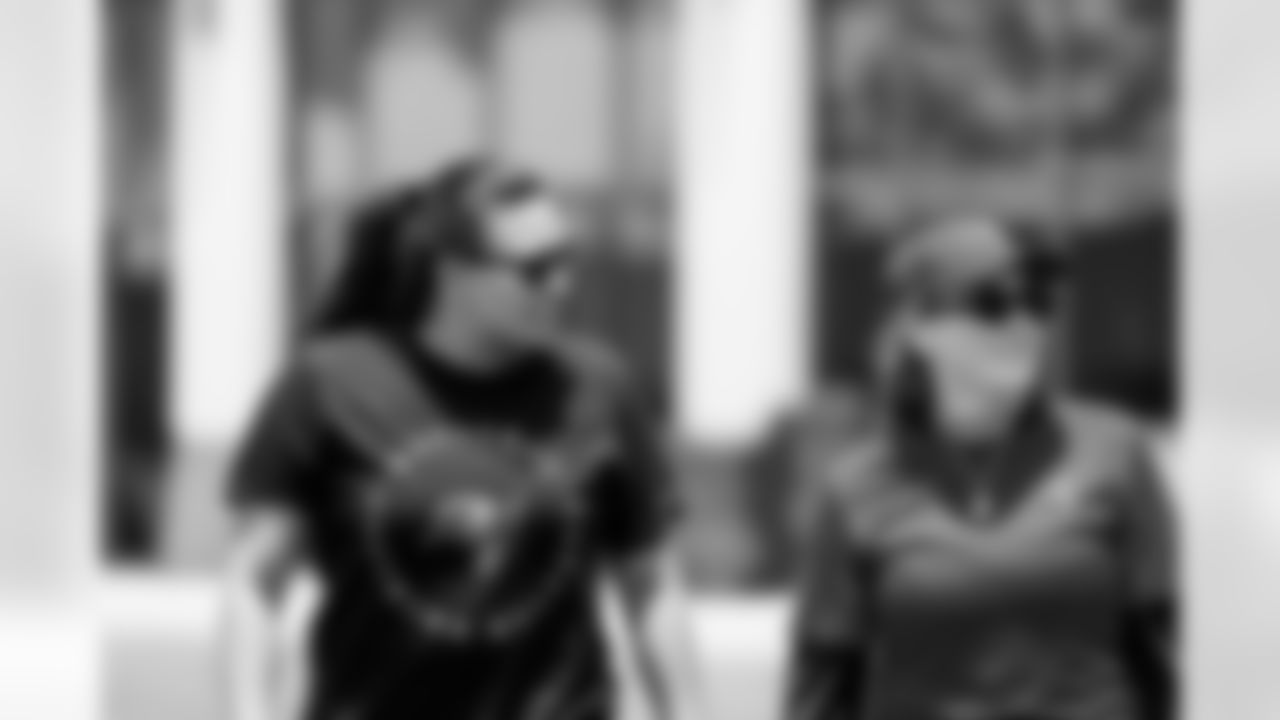 TAMPA, FL - May 09, 2025 - Nadine Nurasyid Defensive Assistant Coach Stuttgart Surge and Ashleigh Wilkinson-McQuaid Defensive Backs Coach Wheaton North High School during rookie minicamp practice for the 2025 National Coaching Academy. Photo By Tori Richman/Tampa Bay Buccaneers