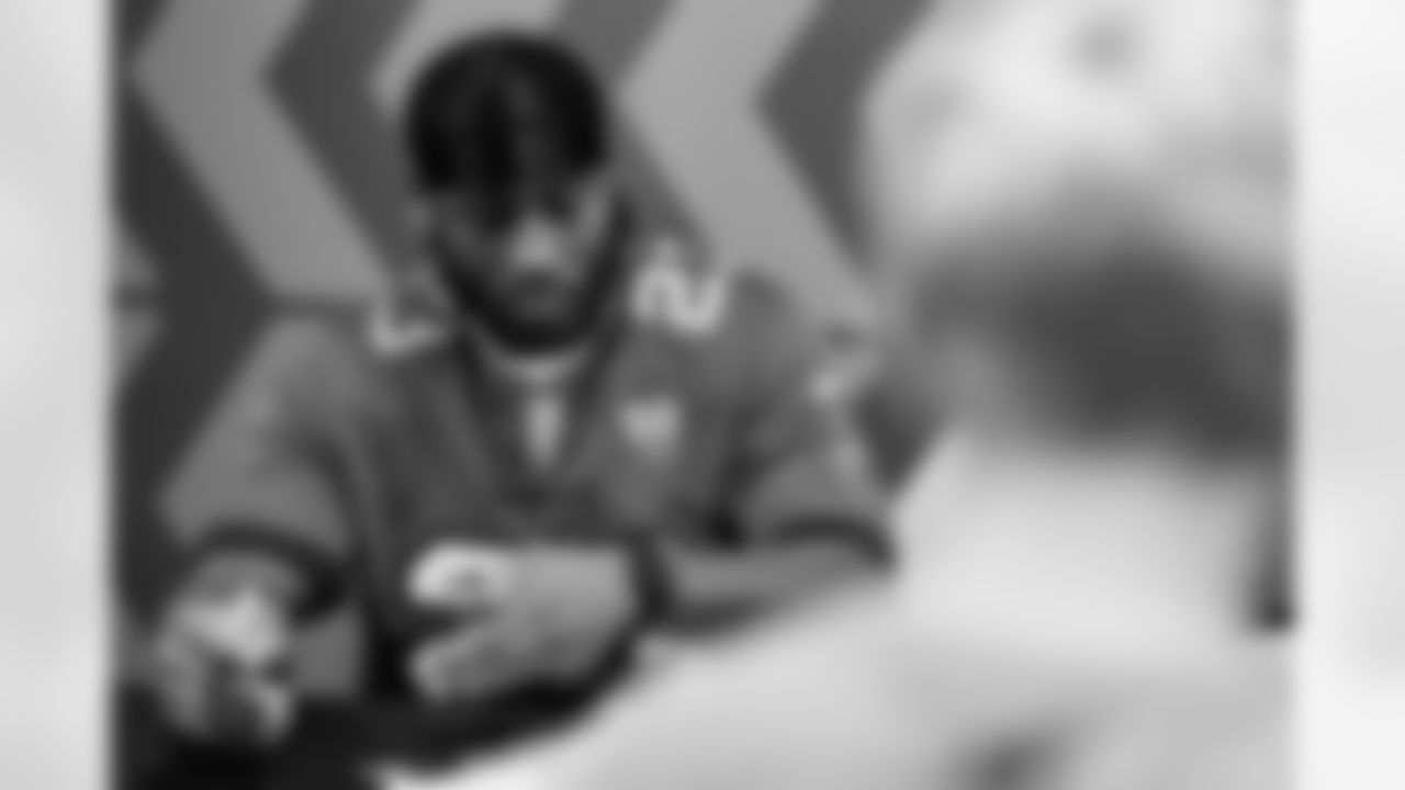 TAMPA, FL - December 02, 2025 - Safety Tykee Smith #23 of the Tampa Bay Buccaneers during a visit to MacDill Air Force Base. Photo By Kyle Zedaker/Tampa Bay Buccaneers