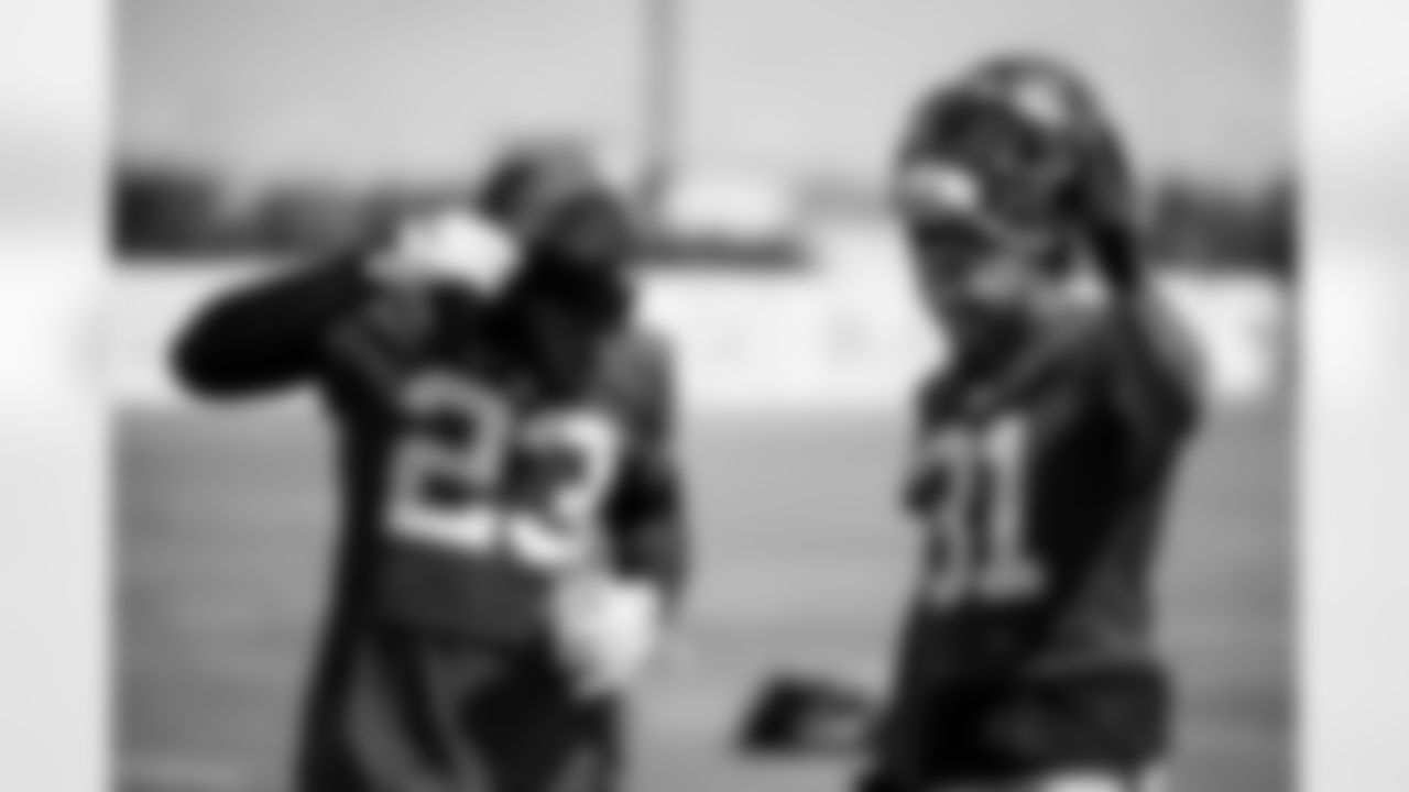 TAMPA, FL - June 11, 2025 - Safety Tykee Smith #23 and Safety Antoine Winfield Jr. #31 of the Tampa Bay Buccaneers during 2025 Minicamp at AdventHealth Training Center. Photo By Kyle Zedaker/Tampa Bay Buccaneers