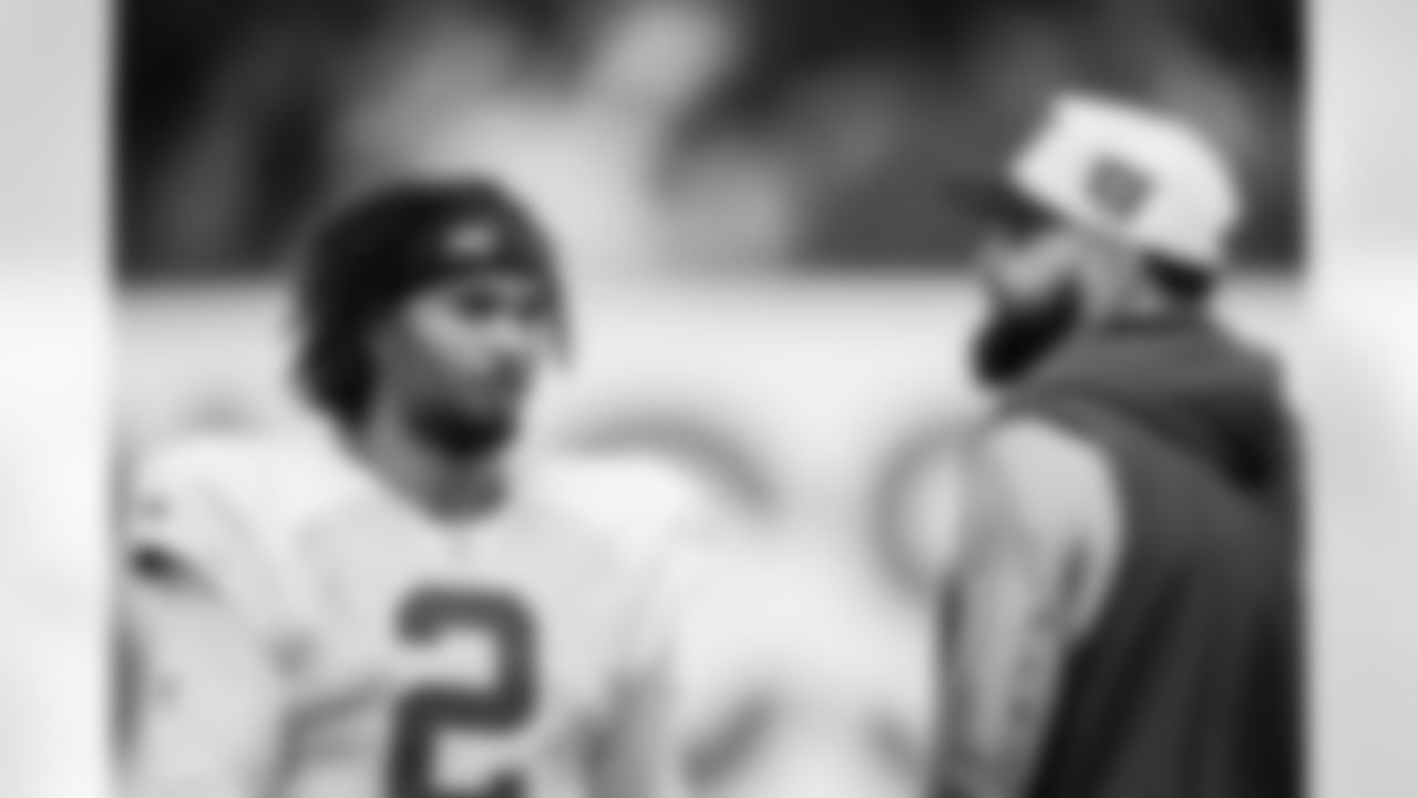 TAMPA, FL - October 09, 2025 - Wide Receiver Emeka Egbuka #2 and Wide Receiver Mike Evans #13 of the Tampa Bay Buccaneers during practice at AdventHealth Training Center. Photo By Kyle Zedaker/Tampa Bay Buccaneers