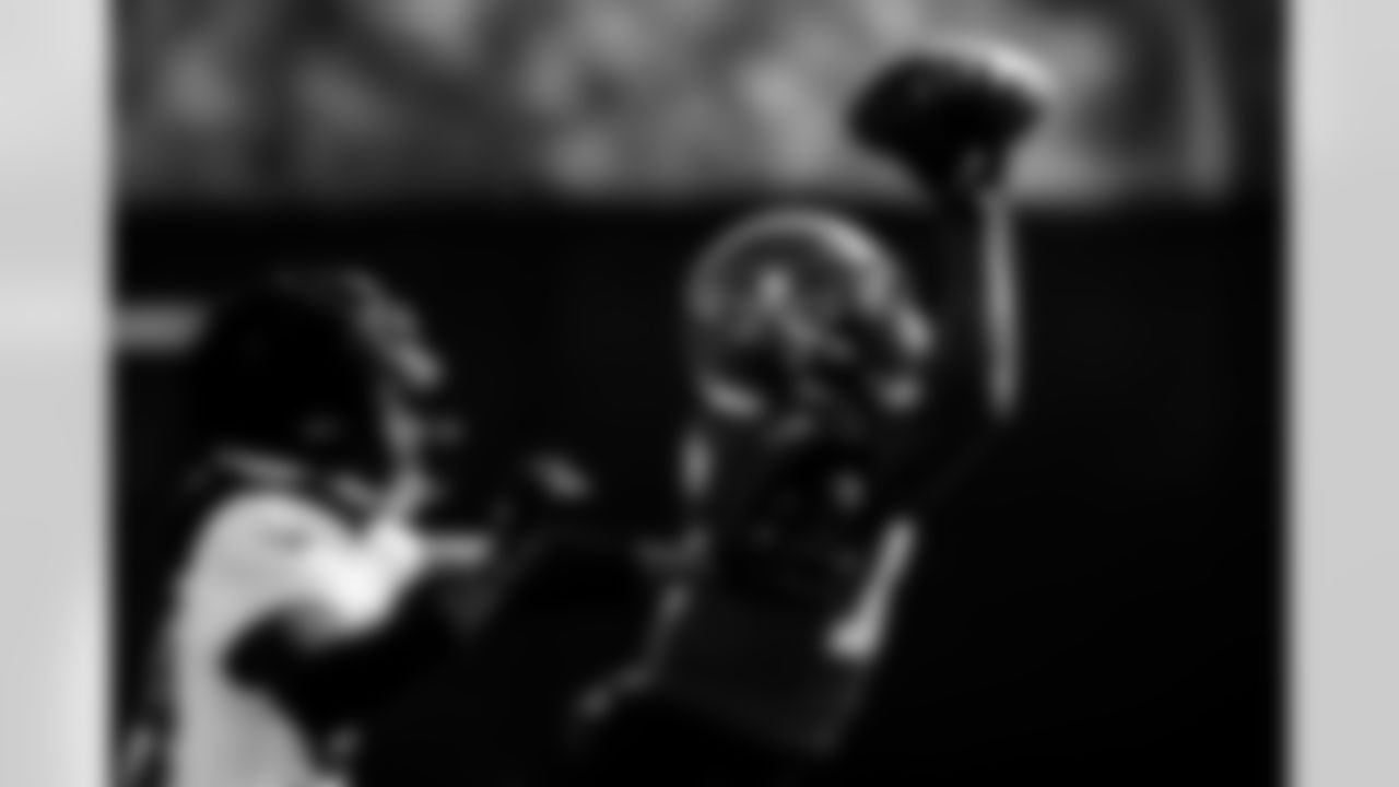 TAMPA, FL - December 04, 2025 - Cornerback Bryce Hall #34 and Wide Receiver Sterling Shepard #17 of the Tampa Bay Buccaneers during practice at AdventHealth Training Center. Photo By Tori Richman/Tampa Bay Buccaneers