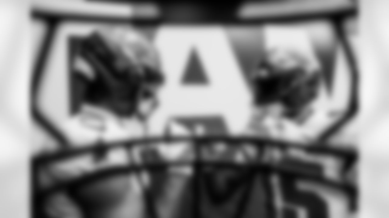 TAMPA, FL - November 09, 2025 - Wide Receiver Emeka Egbuka #2 and Wide Receiver Tez Johnson #15 of the Tampa Bay Buccaneers before the game between the New England Patriots and Tampa Bay Buccaneers. The Bucs lost the game, 28-23. Photo By Kyle Zedaker/Tampa Bay Buccaneers