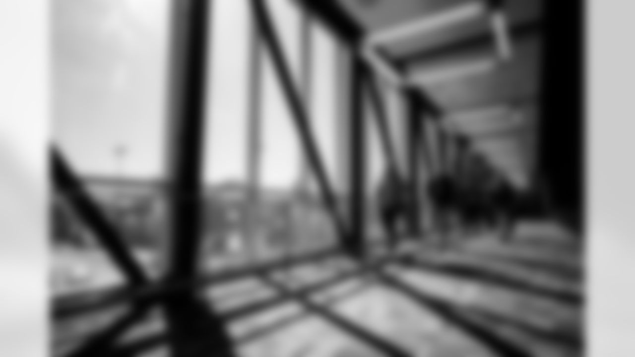 INDIANAPOLIS, IN - February 27, 2026 - Director of College Scouting Tony Hardie and College Scout Zach Smith during Workouts at the 2026 NFL Combine at Lucas Oil Stadium. Photo By Tori Richman/Tampa Bay Buccaneers