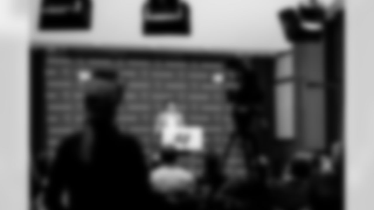 TAMPA, FL - January 27, 2026 - Offensive Coordinator Zac Robinson of the Tampa Bay Buccaneers during his introductory press conference at AdventHealth Training Center. Photo By Tori Richman/Tampa Bay Buccaneers