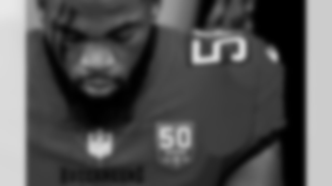 INGLEWOOD, CA - November 23, 2025 - Outside Linebacker Markees Watts #58 of the Tampa Bay Buccaneers before the game between the Tampa Bay Buccaneers and Los Angeles Rams. The Bucs lost the game, 34-7. Photo By Kyle Zedaker/Tampa Bay Buccaneers