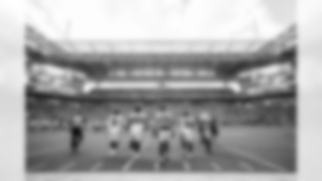 MIAMI GARDENS, FL - December 28, 2025 - Quarterback Baker Mayfield #6, Defensive Tackle Vita Vea #50, Wide Receiver Mike Evans #13, Safety Antoine Winfield Jr. #31 and Inside Linebacker Lavonte David #54 of the Tampa Bay Buccaneers before the game between the Tampa Bay Buccaneers and Miami Dolphins. The Bucs lost the game, 20-17. Photo By Tori Richman/Tampa Bay Buccaneers