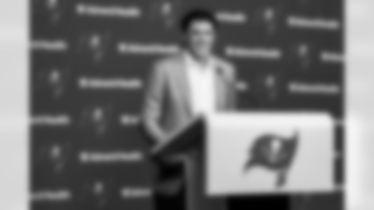 TAMPA, FL - January 27, 2026 - Offensive Coordinator Zac Robinson of the Tampa Bay Buccaneers during his introductory press conference at AdventHealth Training Center. Photo By Tori Richman/Tampa Bay Buccaneers