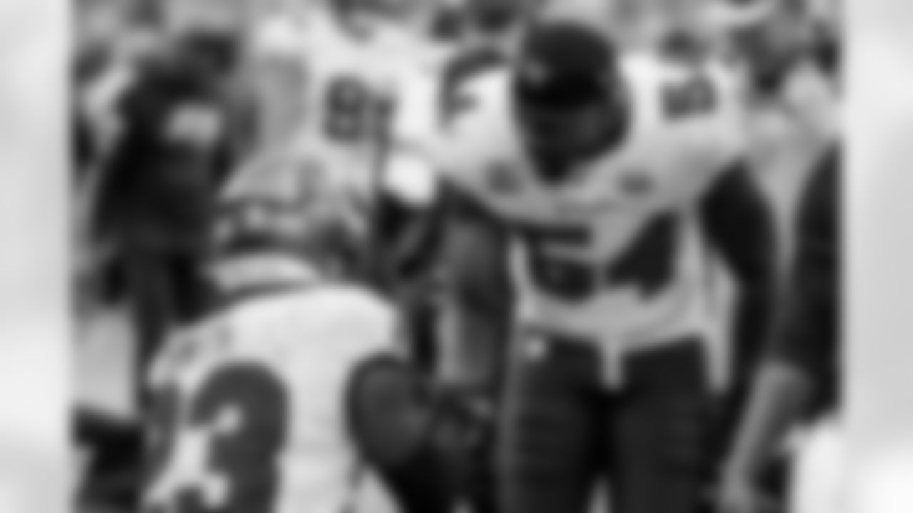 TAMPA, FL - November 09, 2025 - Safety Tykee Smith #23 and Inside Linebacker Lavonte David #54 of the Tampa Bay Buccaneers during the game between the New England Patriots and Tampa Bay Buccaneers. The Bucs lost the game, 28-23. Photo By Kyle Zedaker/Tampa Bay Buccaneers