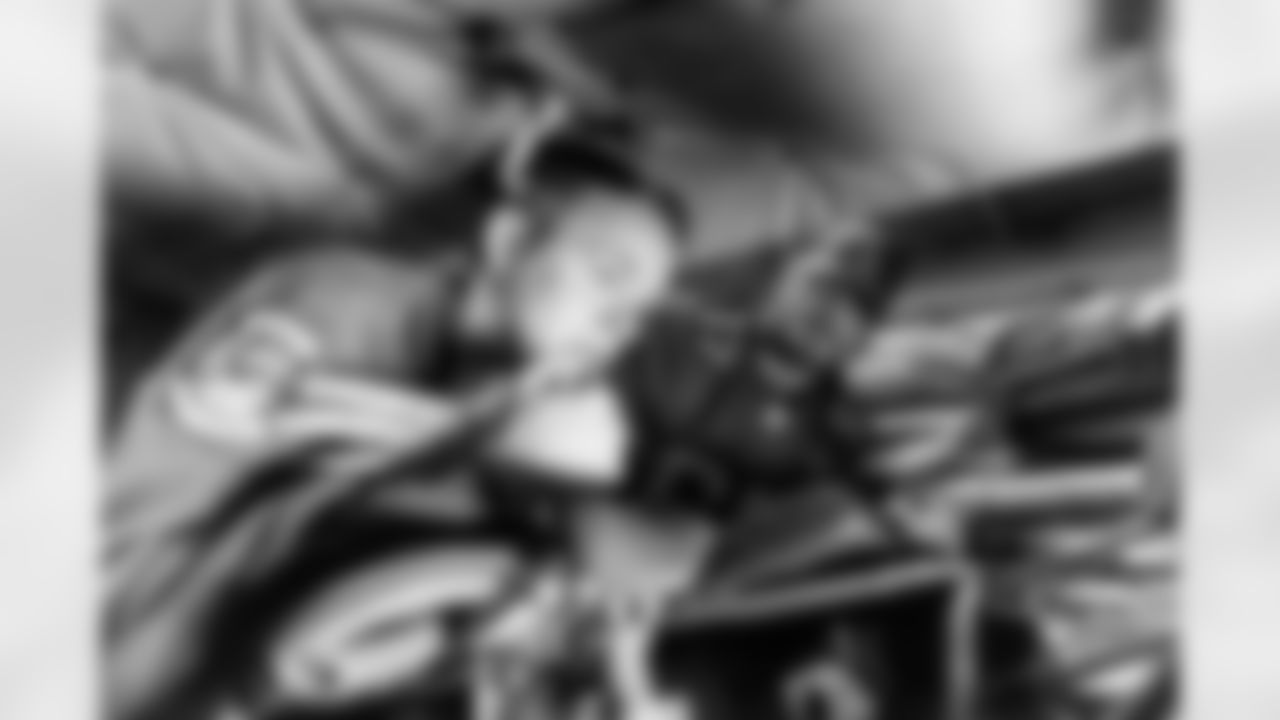 TAMPA, FL - December 02, 2025 - Guard Luke Goedeke #67 of the Tampa Bay Buccaneers during a visit to MacDill Air Force Base. Photo By Kyle Zedaker/Tampa Bay Buccaneers