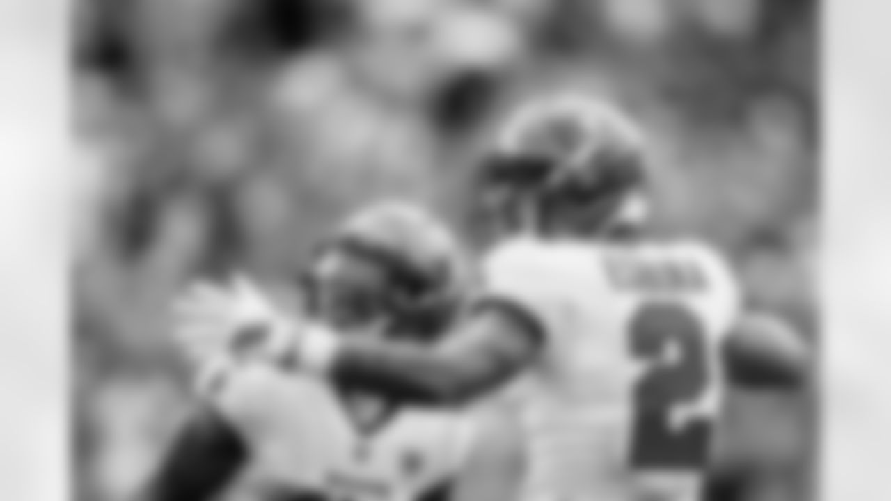 TAMPA, FL - November 09, 2025 - Wide Receiver Sterling Shepard #17 and Wide Receiver Emeka Egbuka #2 of the Tampa Bay Buccaneers during the game between the New England Patriots and Tampa Bay Buccaneers. The Bucs lost the game, 28-23. Photo By Kyle Zedaker/Tampa Bay Buccaneers