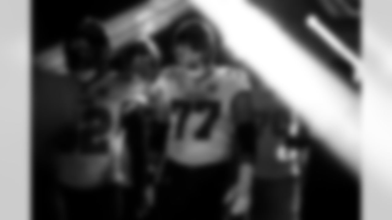 TAMPA, FL - November 09, 2025 - Offensive Tackle Charlie Heck #77 of the Tampa Bay Buccaneers before the game between the New England Patriots and Tampa Bay Buccaneers. The Bucs lost the game, 28-23. Photo By Kyle Zedaker/Tampa Bay Buccaneers