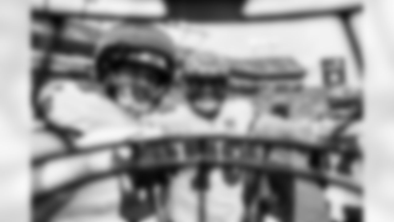 TAMPA, FL - November 09, 2025 - Guard Luke Goedeke #67 and Tackle Tristan Wirfs #78 of the Tampa Bay Buccaneers before the game between the New England Patriots and Tampa Bay Buccaneers. The Bucs lost the game, 28-23. Photo By Kyle Zedaker/Tampa Bay Buccaneers