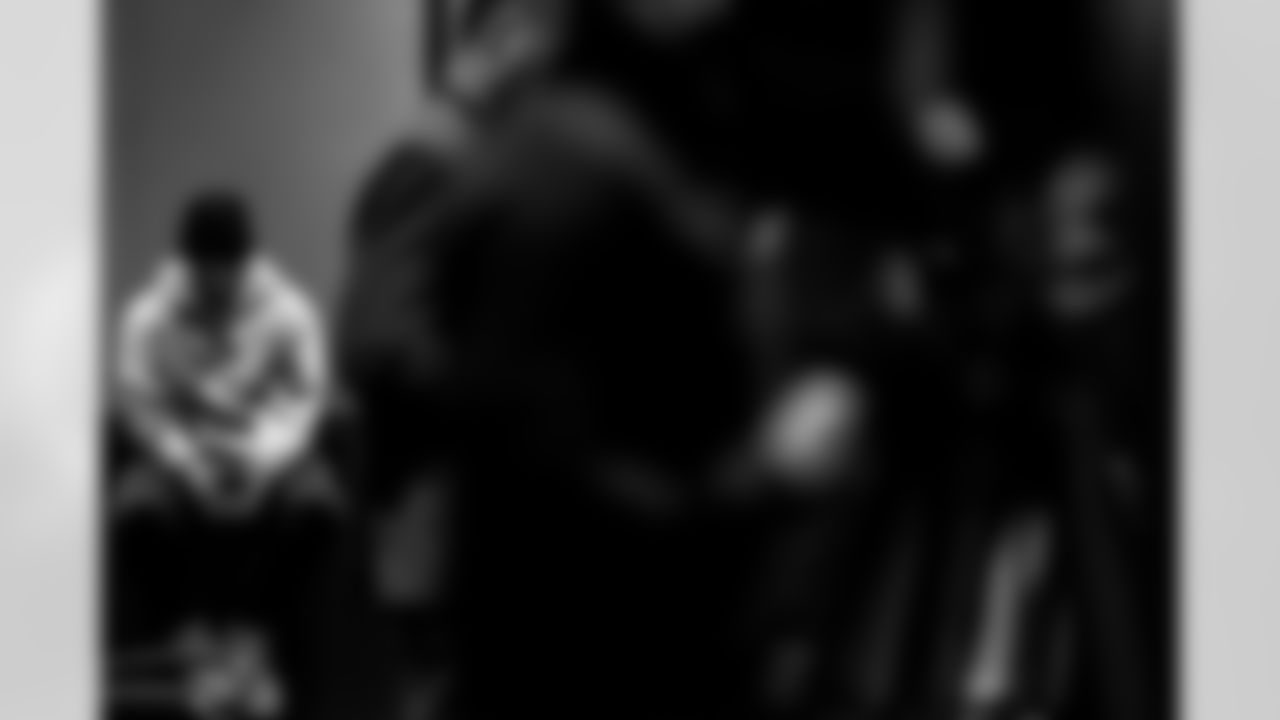 TAMPA, FL - January 27, 2026 - Quarterback Baker Mayfield #6 of the Tampa Bay Buccaneers during Offensive Coordinator Zac Robinson's introductory press conference at AdventHealth Training Center. Photo By Tori Richman/Tampa Bay Buccaneers