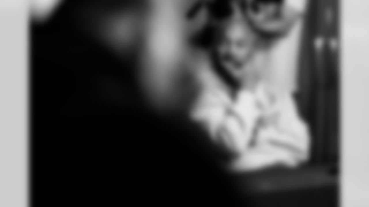 INDIANAPOLIS, IN - February 23, 2026 - Run Game Coordinator/Outside Linebackers Coach Larry Foote of the Tampa Bay Buccaneers at the 2026 NFL Combine at Lucas Oil Stadium. Photo By Tori Richman/Tampa Bay Buccaneers